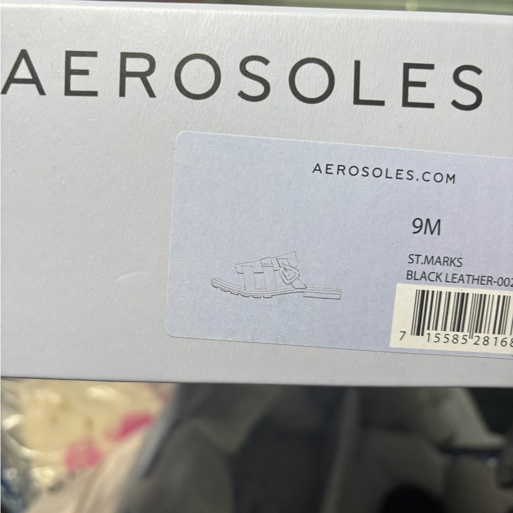 AEROSOLES St. Mark Black Leather Studded Sandals - Picture 3 of 3